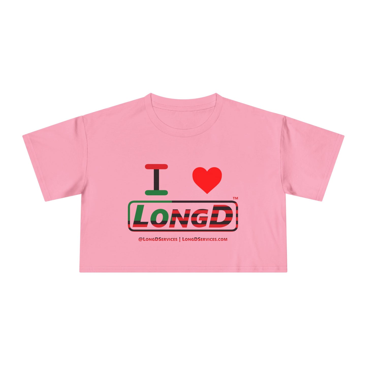 I Luv LongD Logo Women's Crop Tee (Juneteenth positive flag logo)