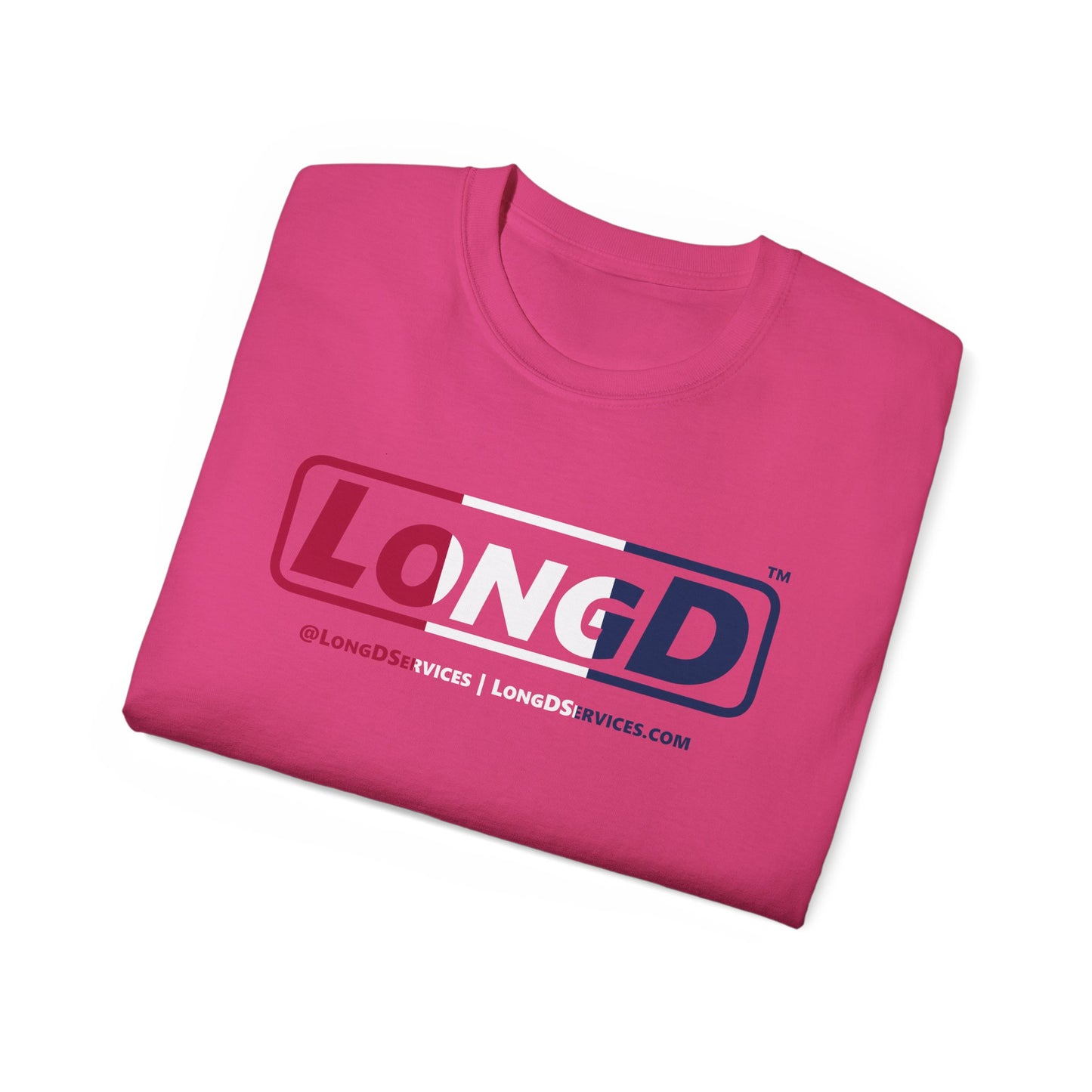 LongD® Logo Cotton Tee Red, White and Blue positive thirds text