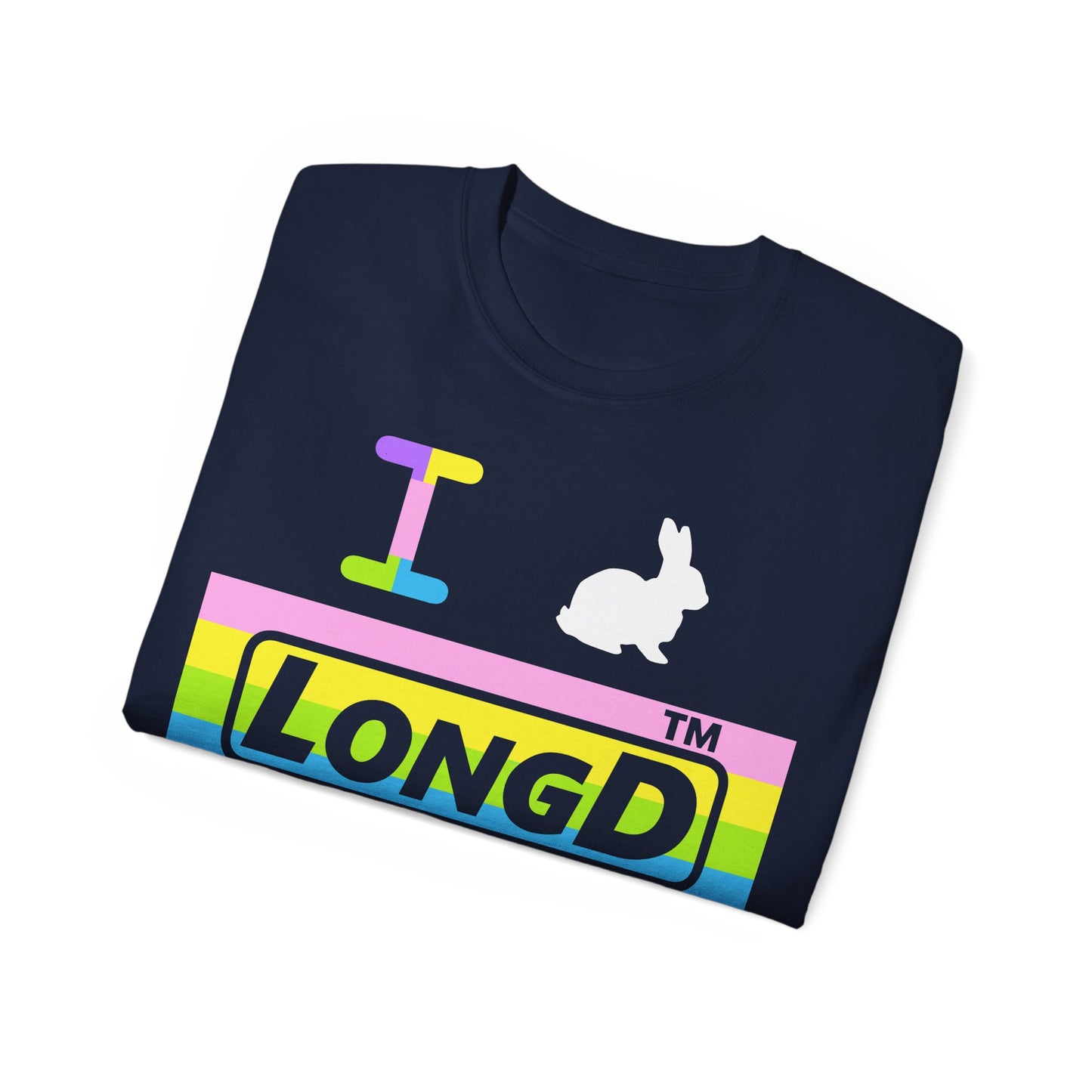 I Bunny LongD® negative horizontal striped Tag Logo Cotton Tee
