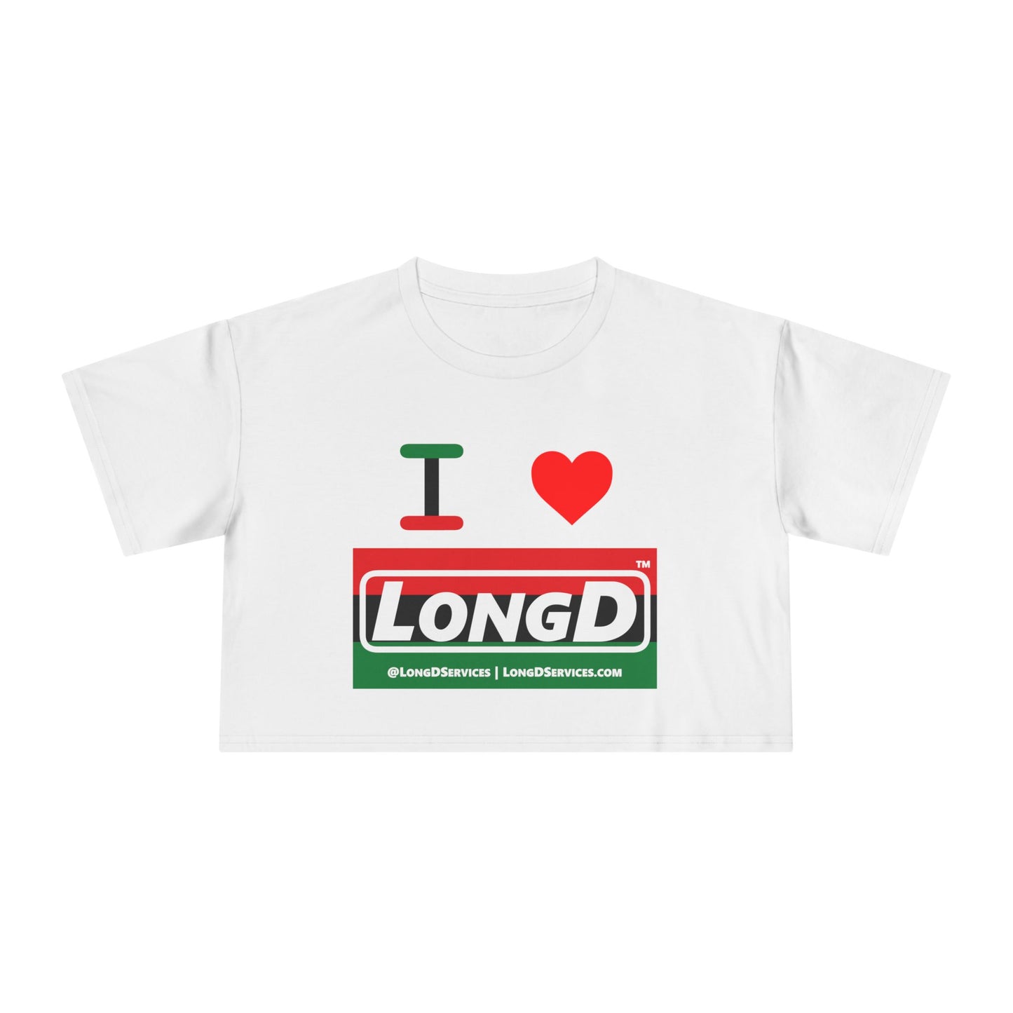 I Luv Logo Women's Crop Tee (Juneteenth striped negative thirds logo)
