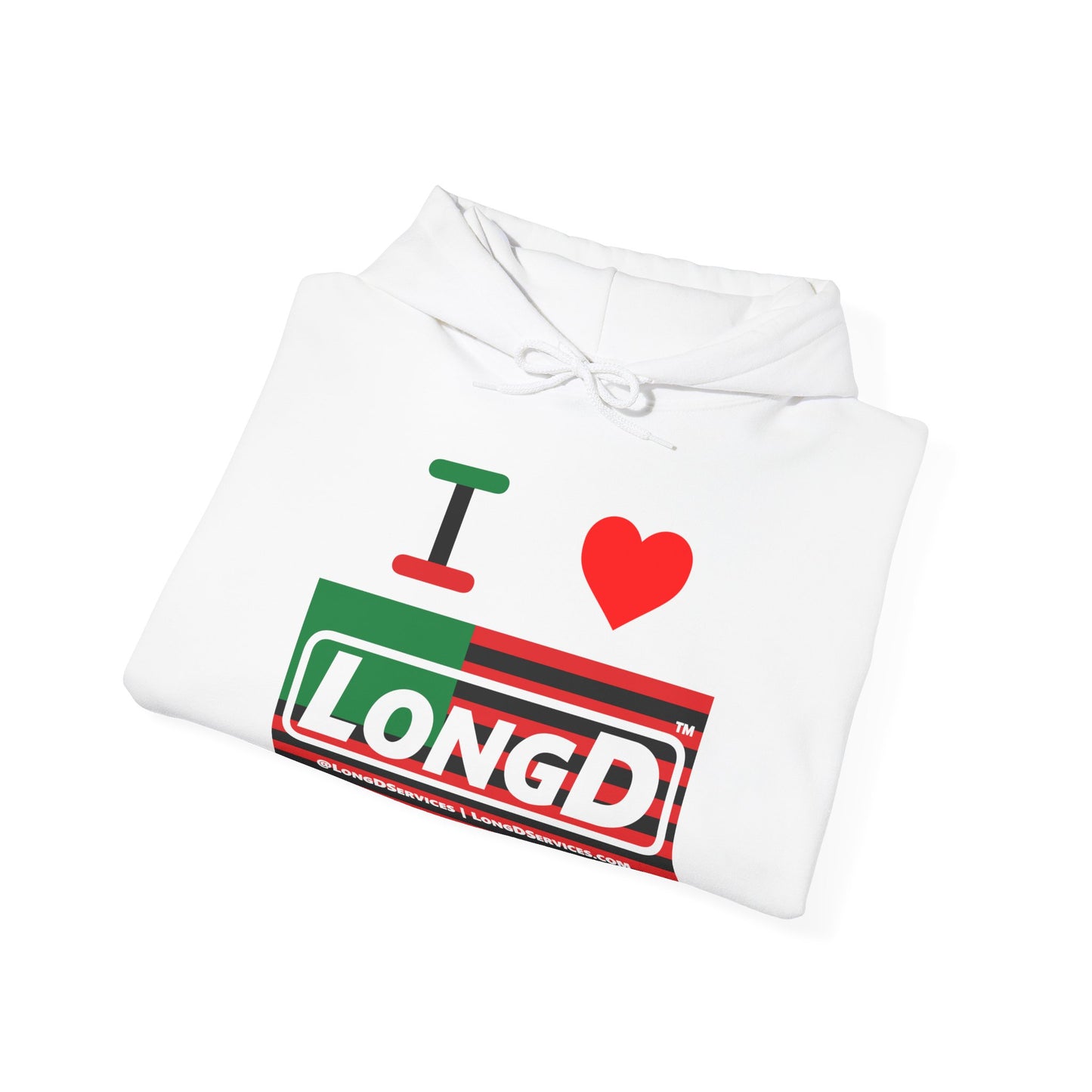 I Luv LongD® Logo Hoodie with Juneteenth negative flag