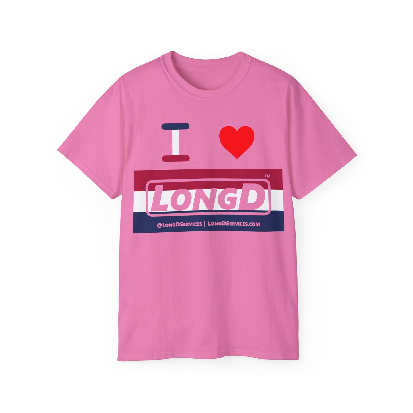 I Luv LongD® Logo Cotton Tee Red, White and Blue striped thirds text