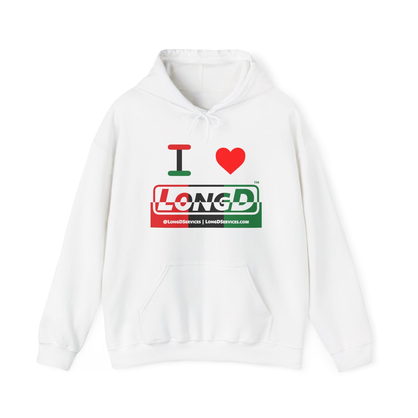 I Luv LongD® Logo Hoodie with Juneteenth positive top negative bottom text