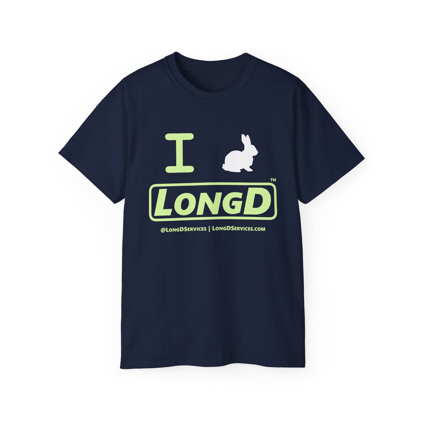 I Bunny LongD® Logo Cotton Tee Easter pastel green text (white Easter Bunny)