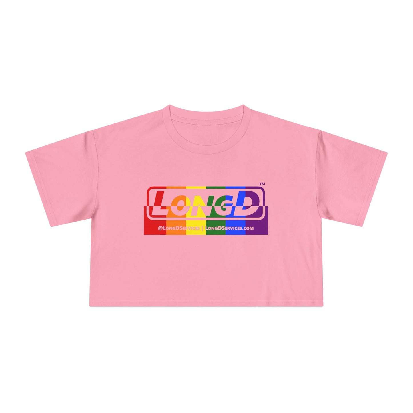 LongD Logo Women's Crop Tee (Pride color rainbow positive top negative bottom logo)