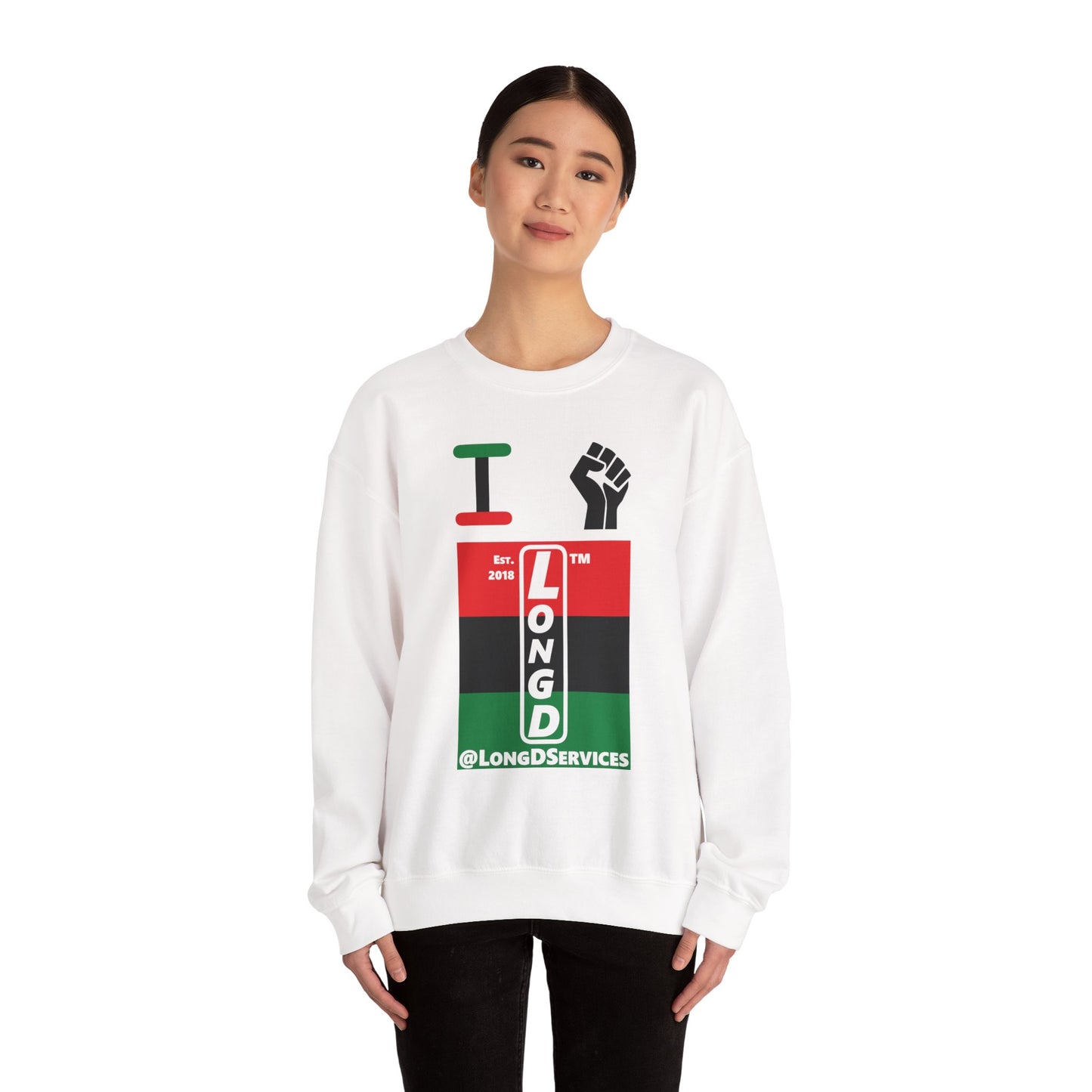 I Fist LongD negative horizontal 3-striped tag upright logo crewneck sweatshirt
