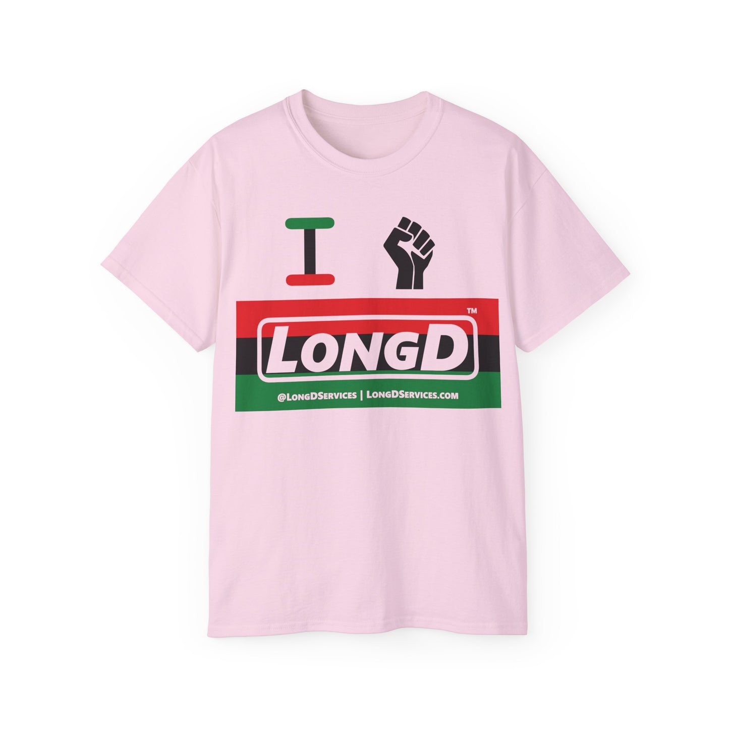 I Fist LongD® Logo Cotton Tee Juneteenth black fist negative striped text