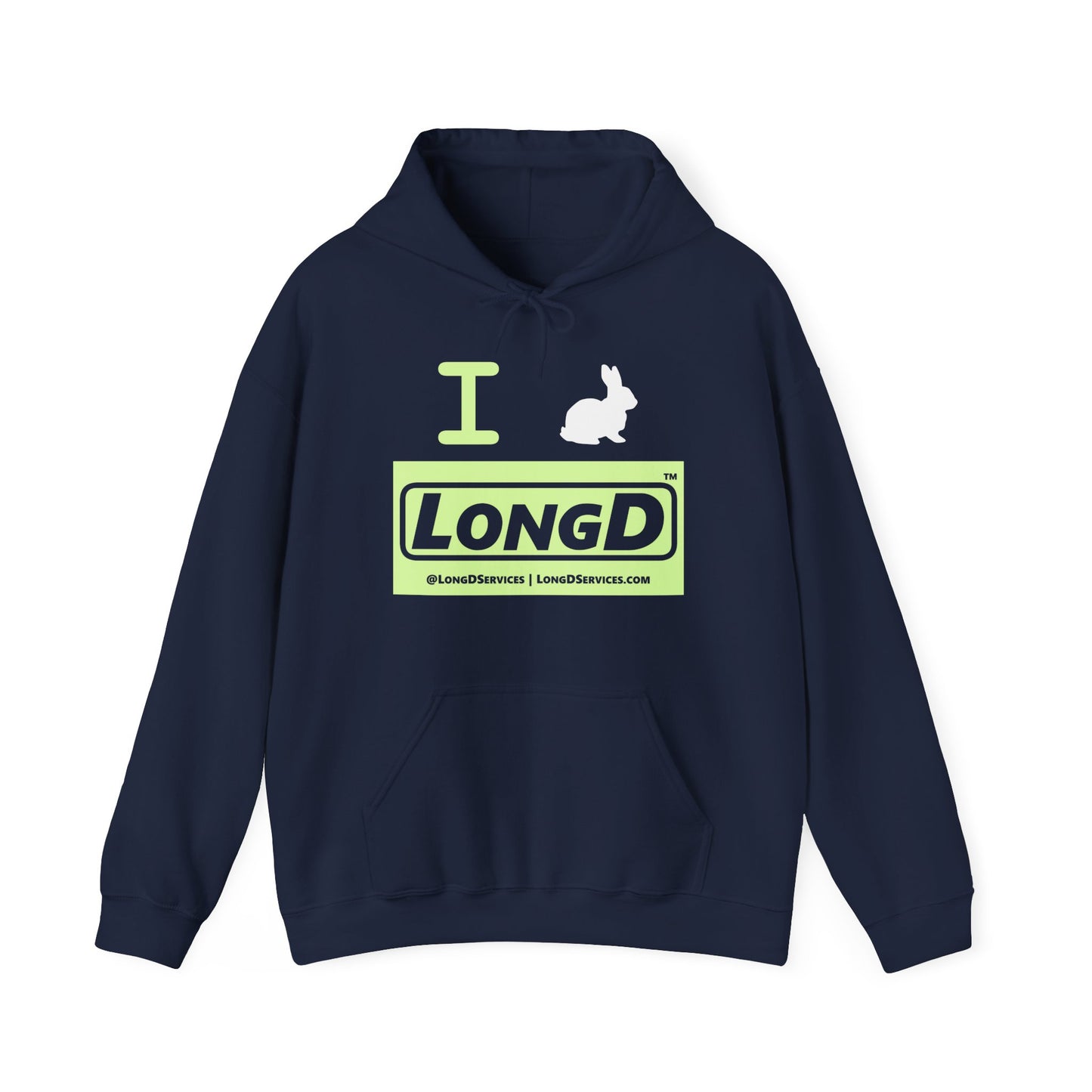 I Bunny LongD® Logo Hoodie Pastel green negative text (White Easter Bunny)