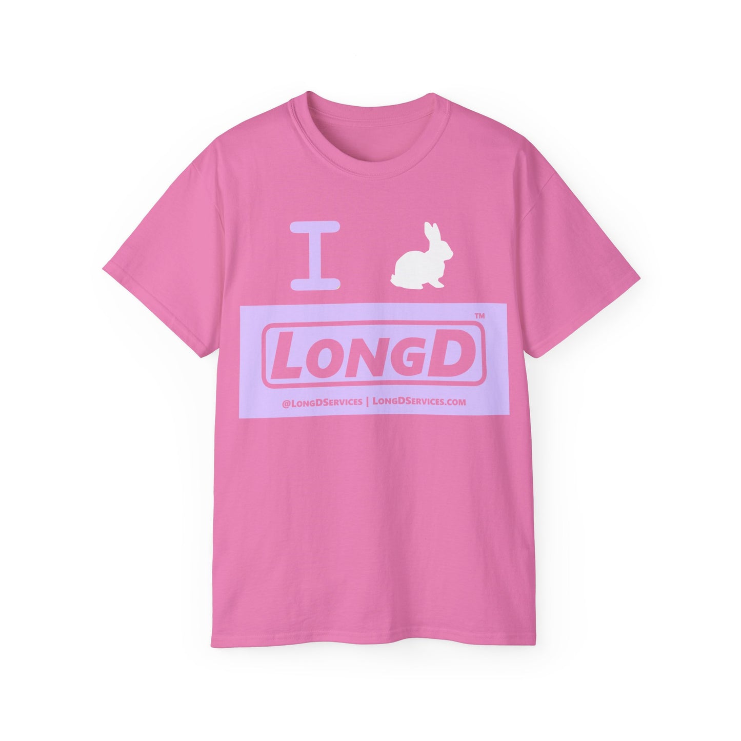 I Bunny LongD® Logo Cotton Tee Easter pastel purple negative text (white Easter Bunny)