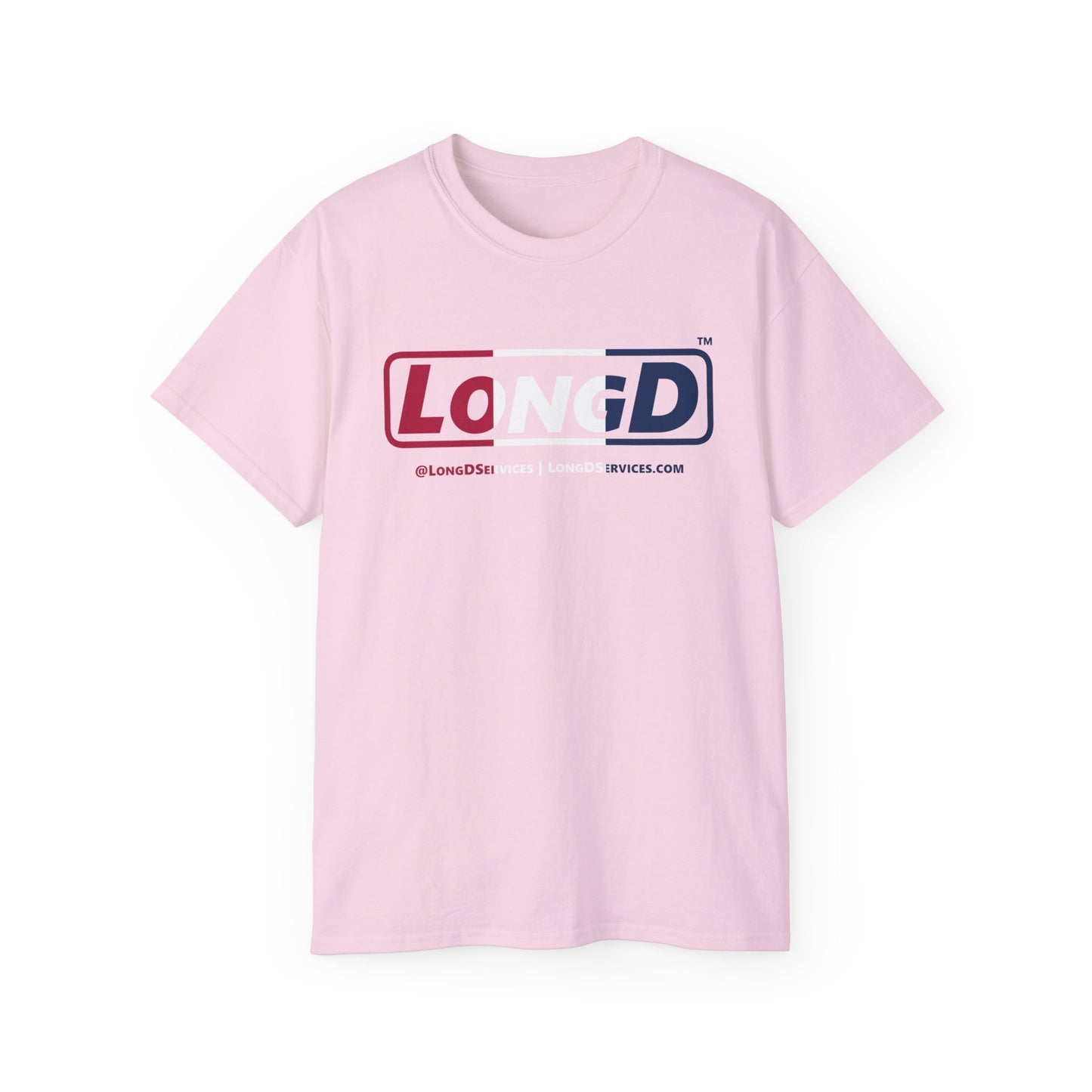 LongD® Logo Cotton Tee Red, White and Blue positive thirds text