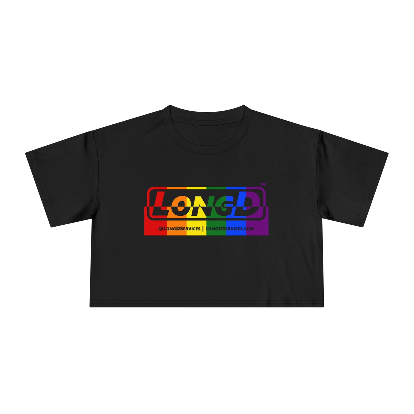 LongD Logo Women's Crop Tee (Pride color rainbow positive top negative bottom logo)
