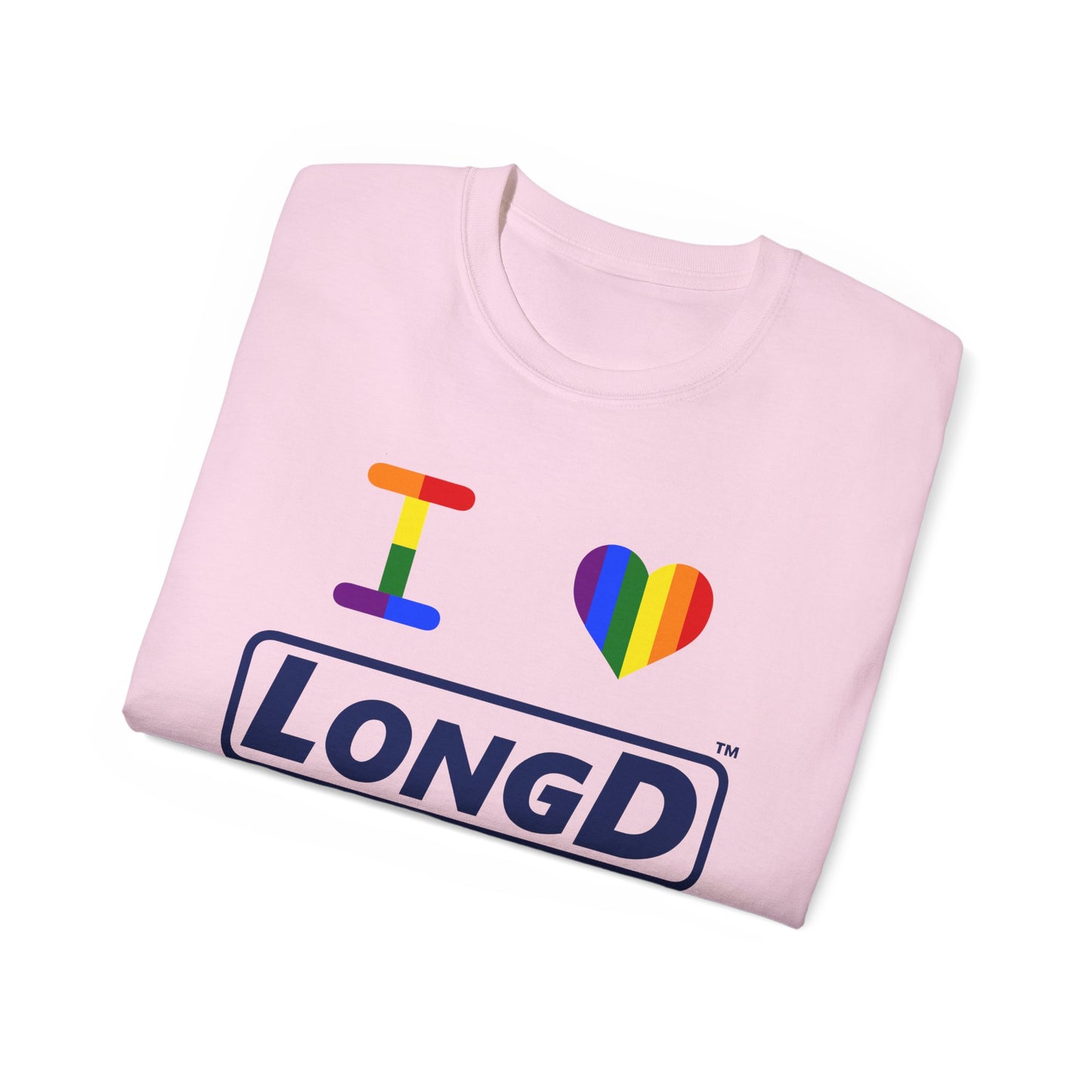 I Luv LongD® Official Logo Cotton Tee Pride rainbow heart and positive text logo