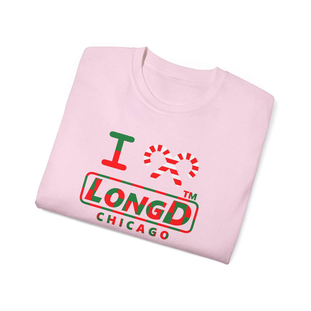I candy cane LongD Chicago positive checkered logo cotton tee