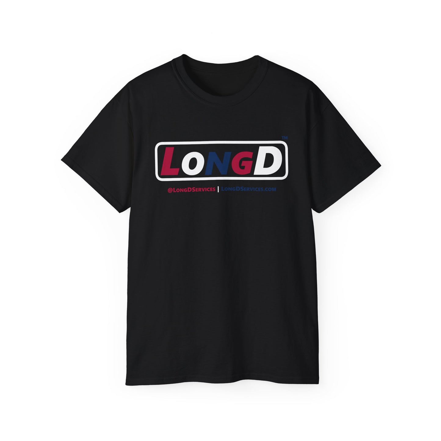 LongD® Logo Cotton Tee Red, White and Blue positive varied elements text