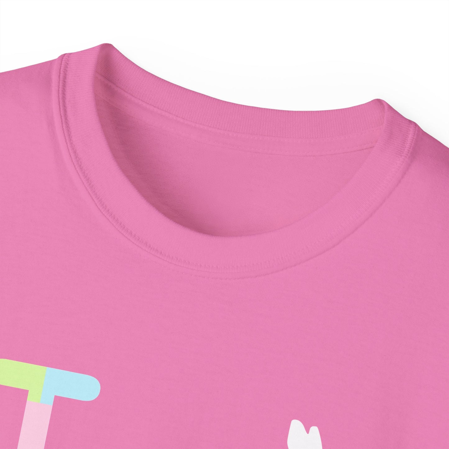 I Bunny LongD® Logo Cotton Tee Easter pastel spectrum text (white Easter Bunny)