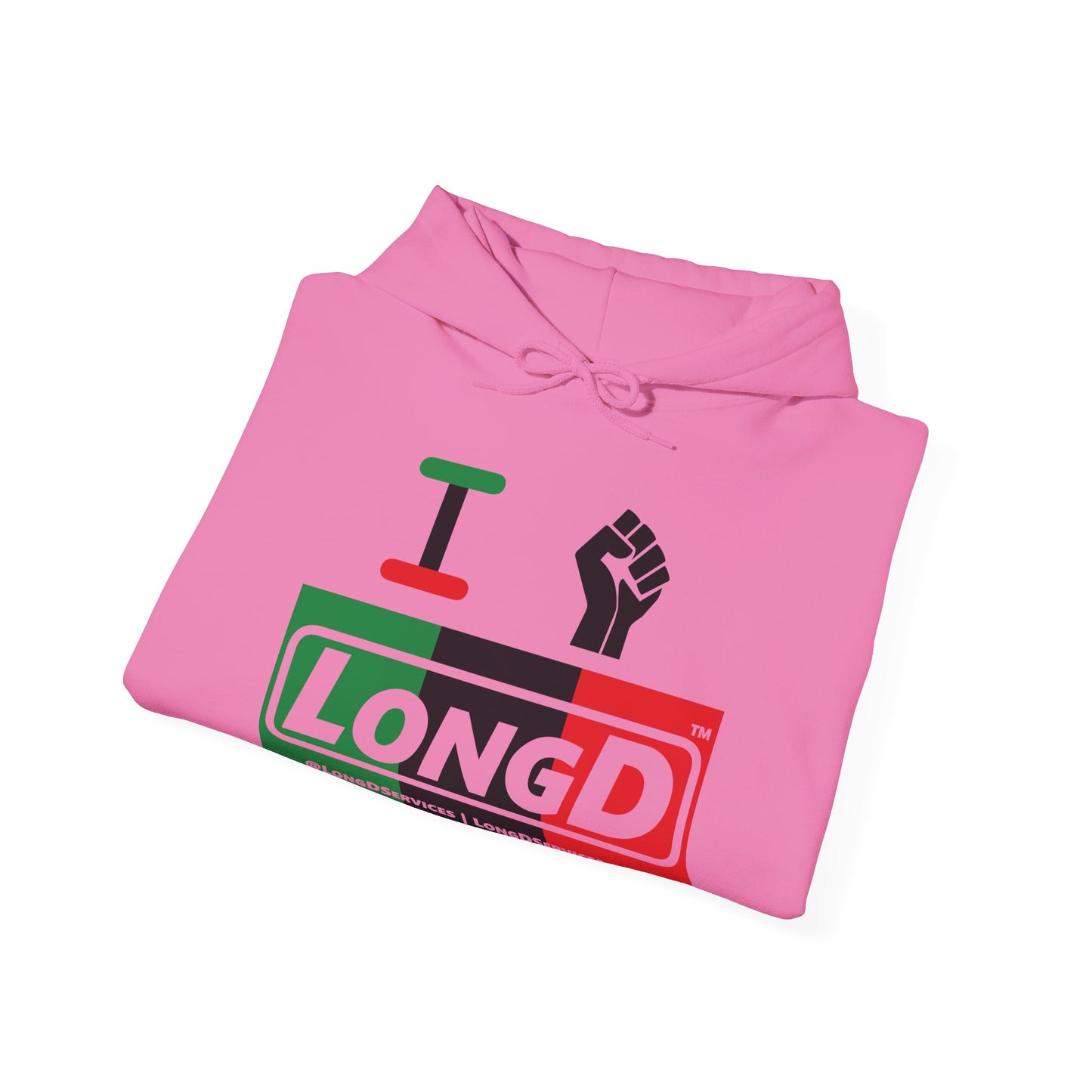 I Fist LongD® Logo Hoodie with Juneteenth black fist negative thirds text
