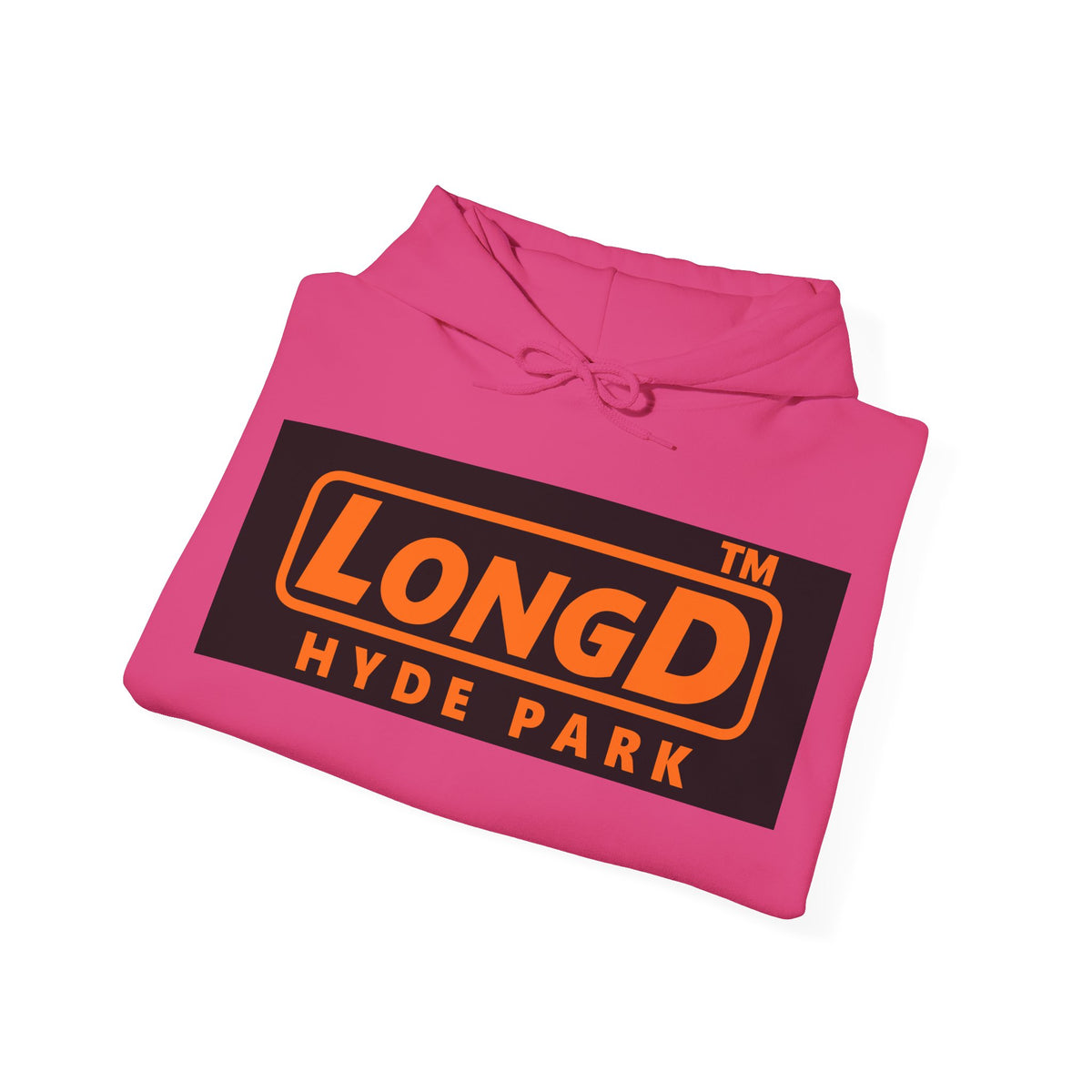 LongD Hyde Park logo orange (FE7518) on Black (000000) (Halloween colors) hoodie