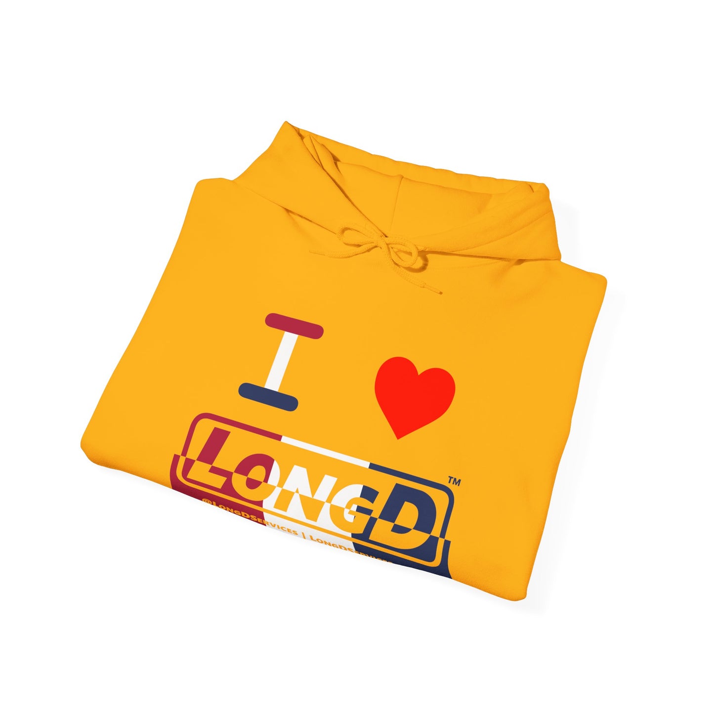 I Luv LongD® Logo Hoodie red, white and blue positive top negative bottom thirds