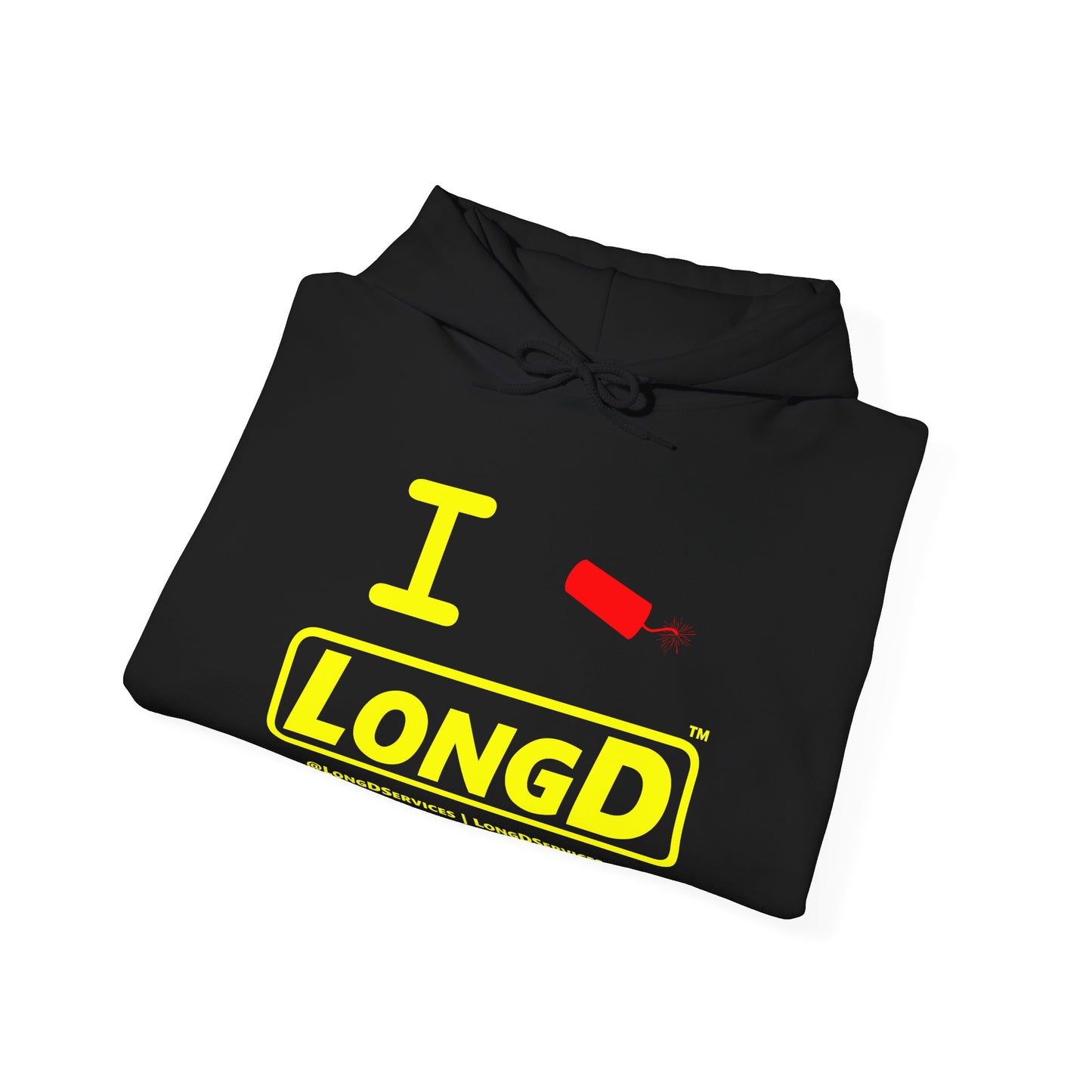 I Firecracker LongD® Reverse Logo Hoodie red firecracker (no blue or white)