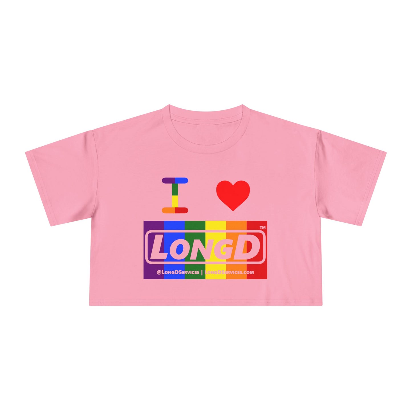 I Luv LongD Logo Women's Crop Tee (Pride color rainbow negative logo)