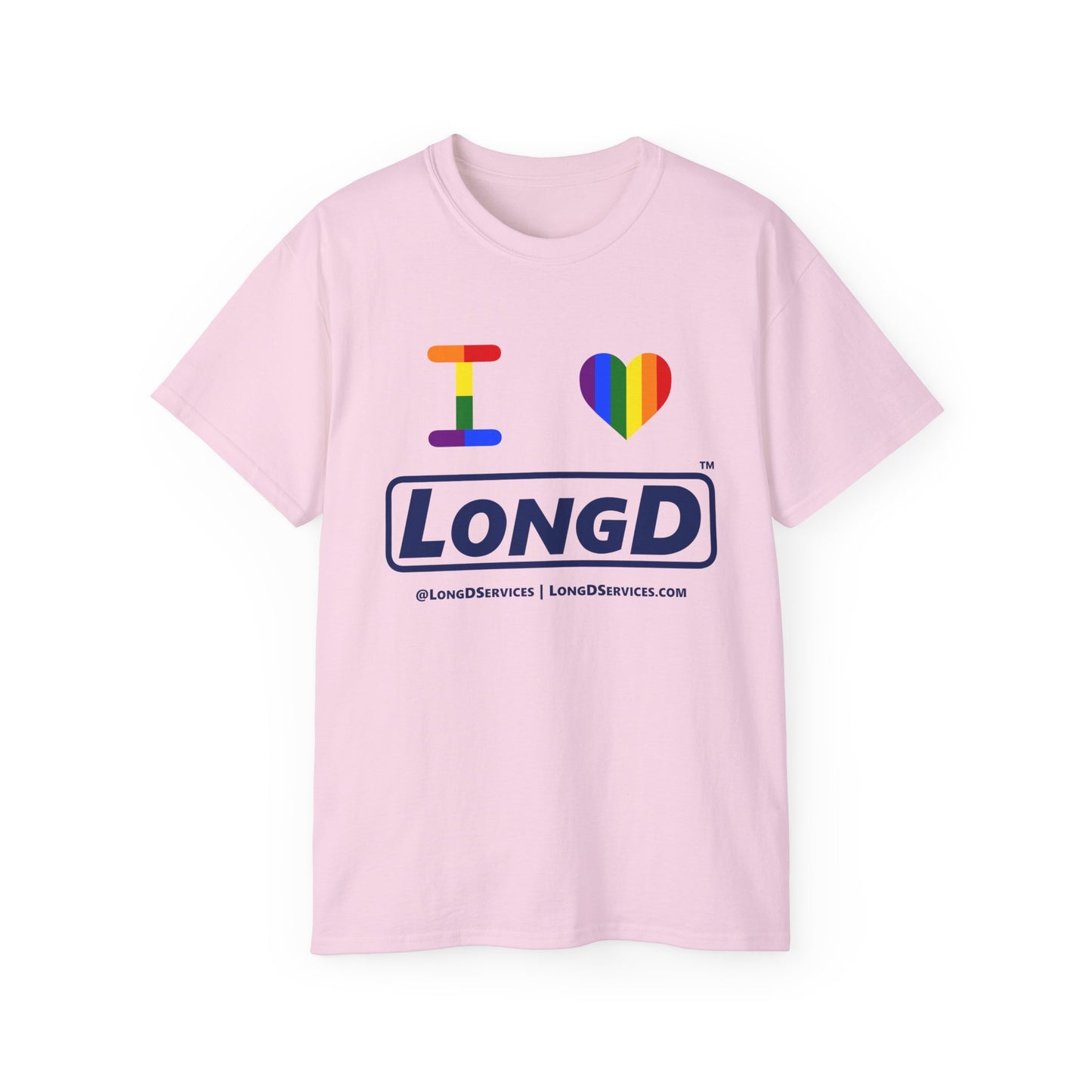 I Luv LongD® Official Logo Cotton Tee Pride rainbow heart and positive text logo