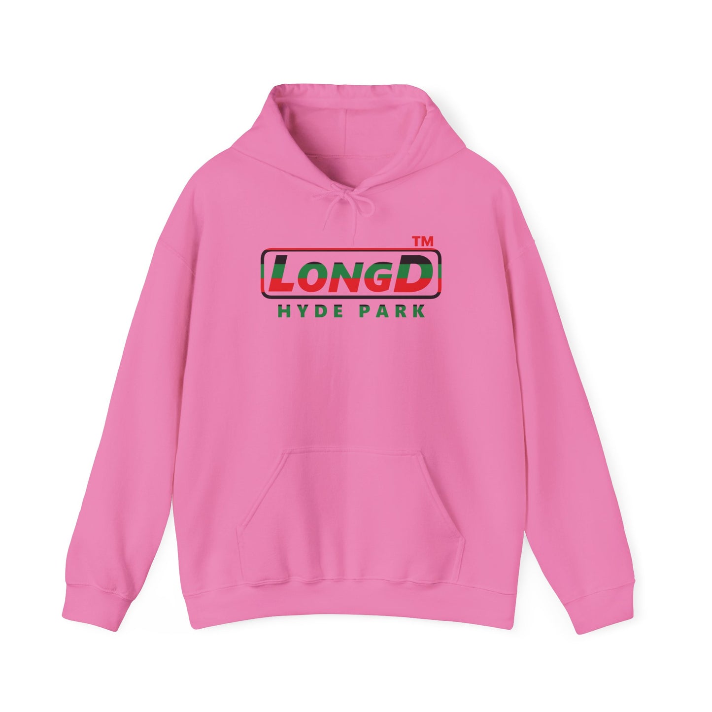 LongD® positive horizontal 6-striped Hyde Park logo Hoodie (Juneteenth colors)