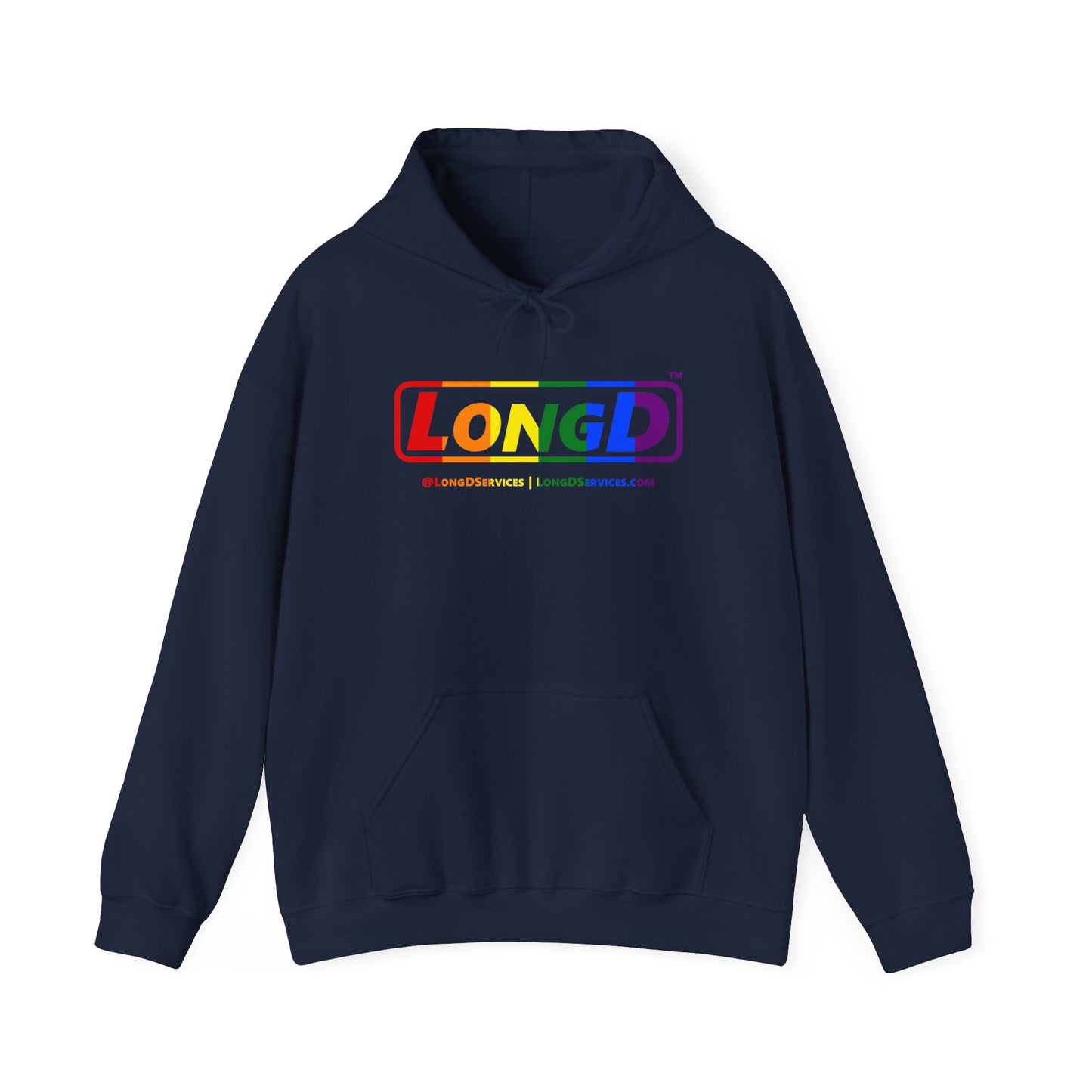 LongD® Logo Hoodie with Pride rainbow positive text