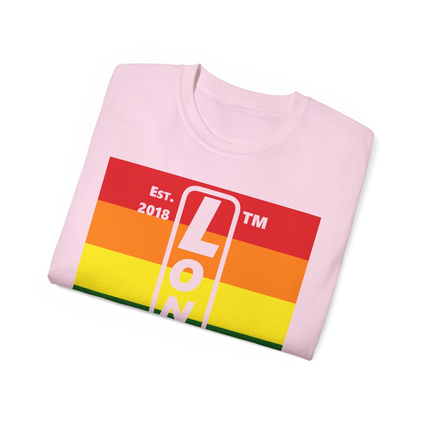 LongD Cotton Tee negative horizontal striped Chicago upright logo (Pride colors)