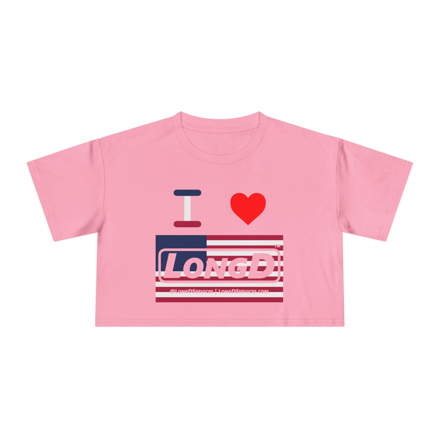I Luv LongD Logo Women's Crop Tee Red, White & Blue negative flag