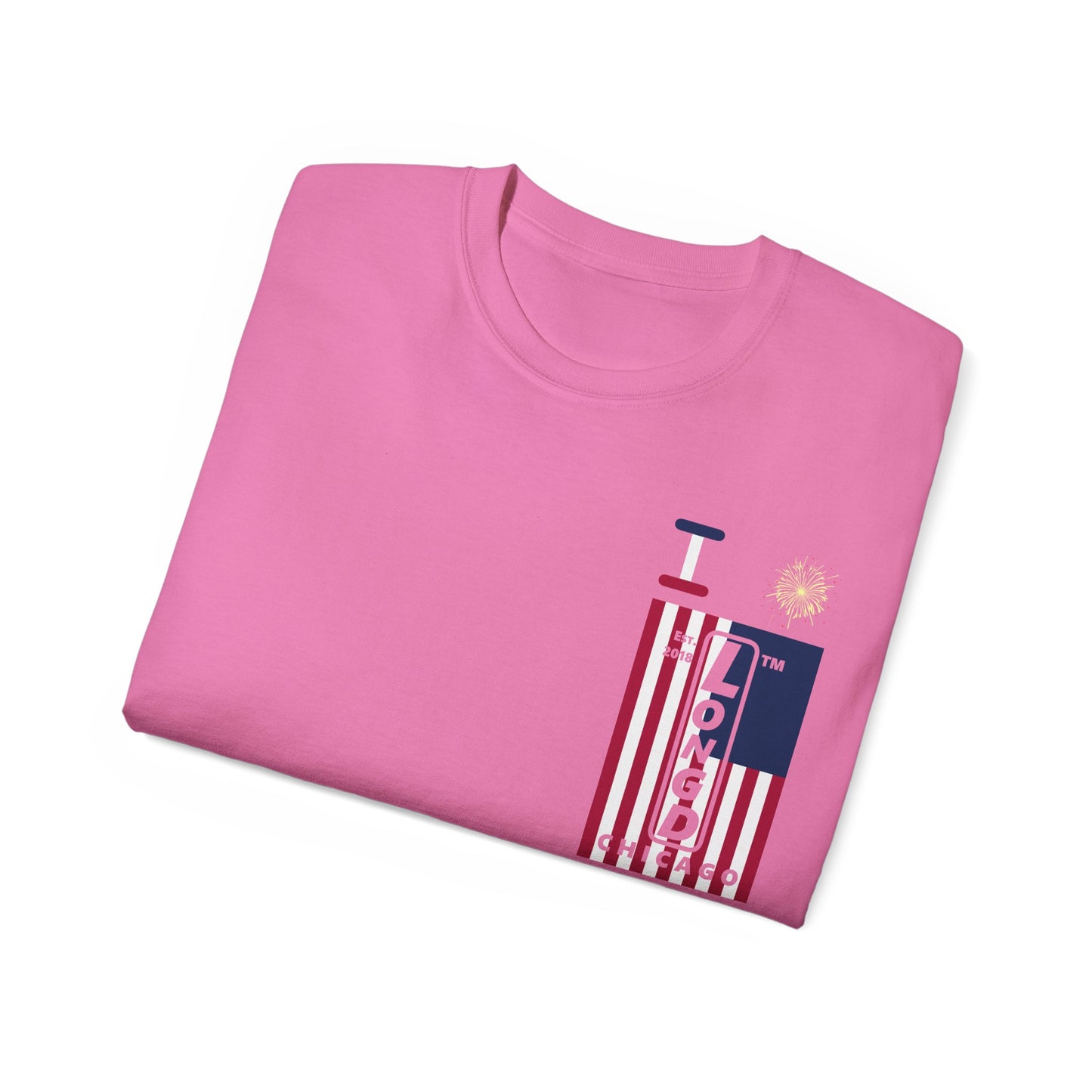 I Burst LongD cotton tee negative cropped flag single-breasted front-back Chicago upright logo (Patriotic colors)