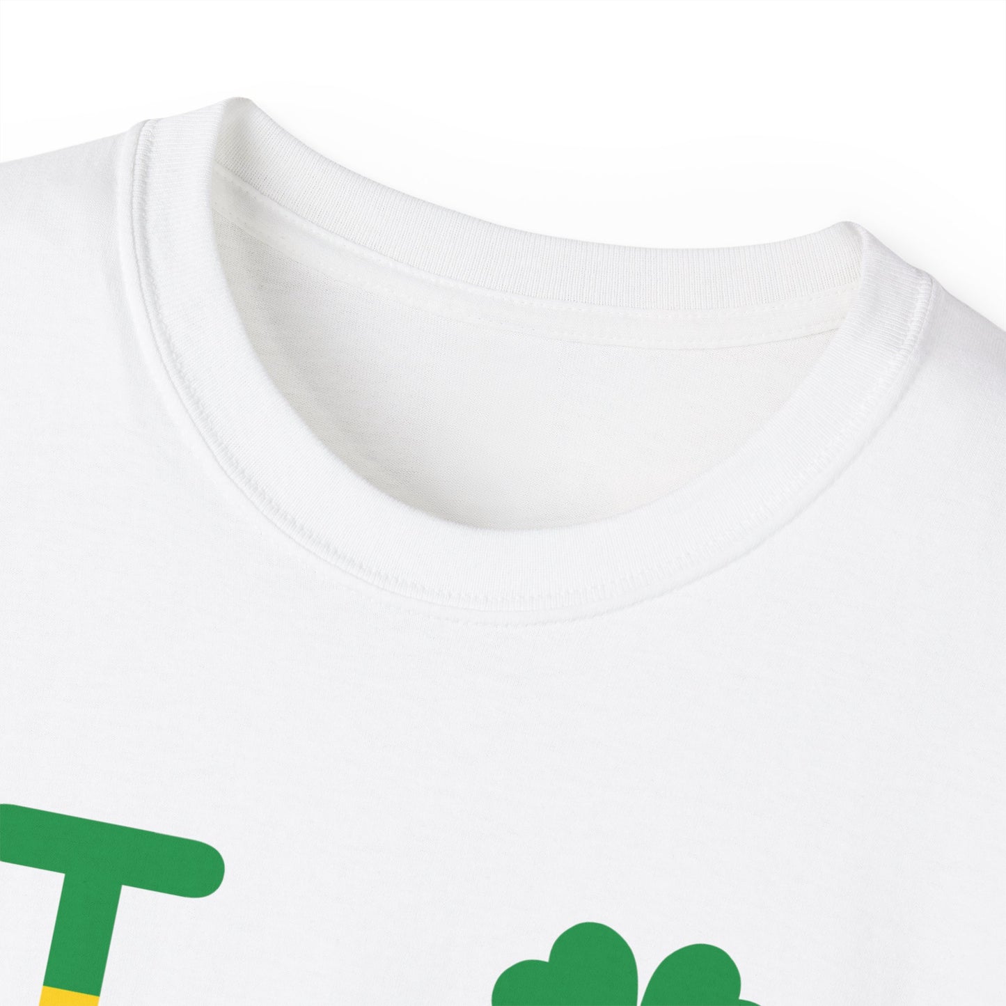 I Clover LongD® Logo Cotton Tee (St. Patrick's Day -Irish Green and Golden Yellow right-left split with 4-leaf clover)