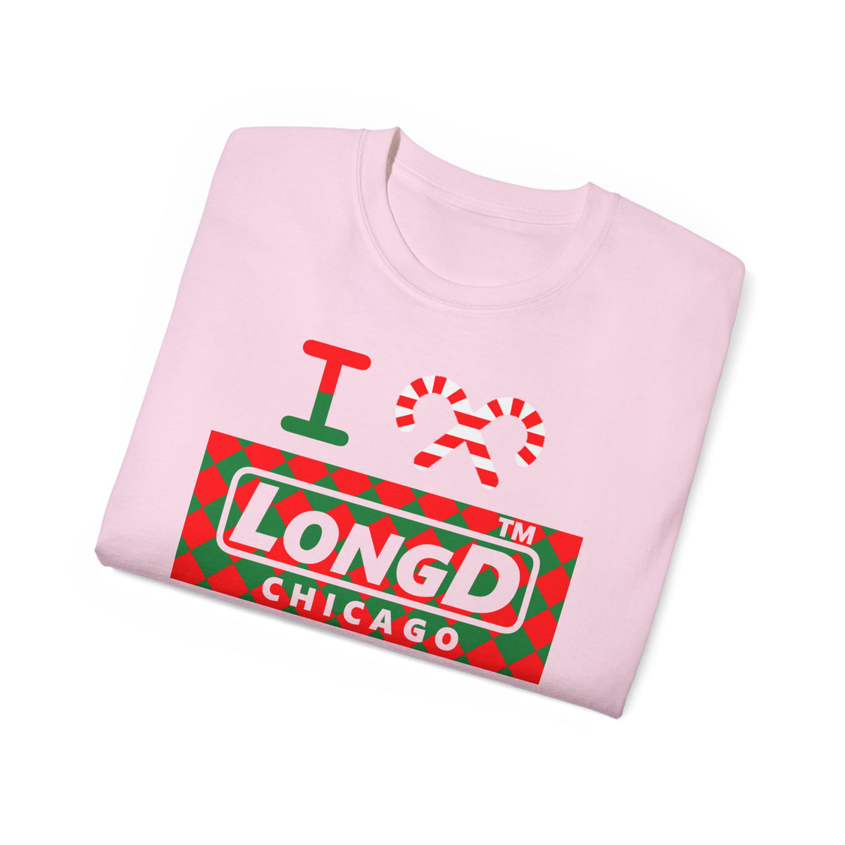 I candy cane LongD Chicago negative argyle logo cotton tee
