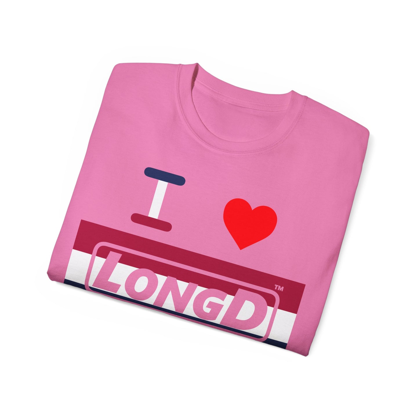 I Luv LongD® Logo Cotton Tee Red, White and Blue striped thirds text