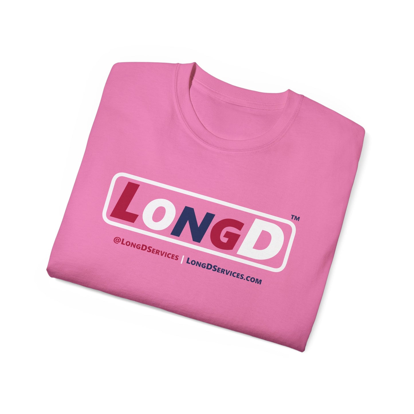 LongD® Logo Cotton Tee Red, White and Blue positive varied elements text