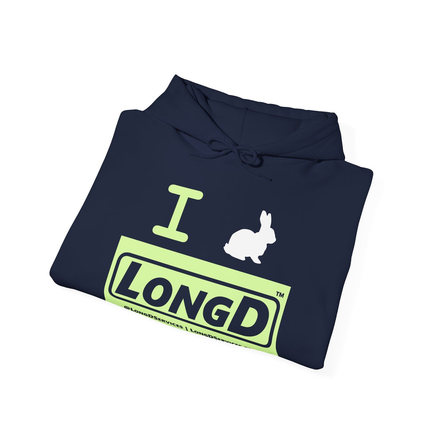 I Bunny LongD® Logo Hoodie Pastel green negative text (White Easter Bunny)