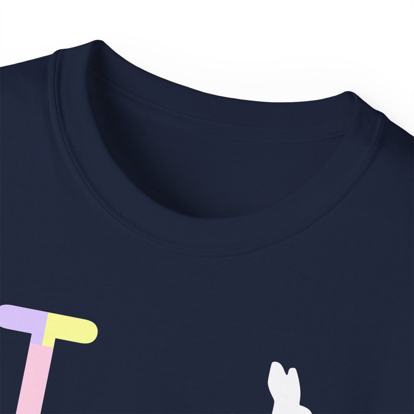 I Bunny LongD® Logo Cotton Tee Easter pastel spectrum negative text (white Easter Bunny)