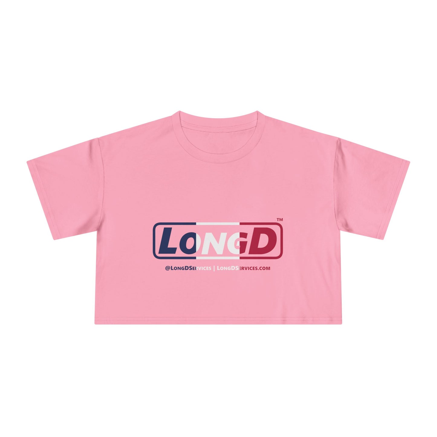 LongD Logo Women's Crop Tee Blue, White & Red positive thirds