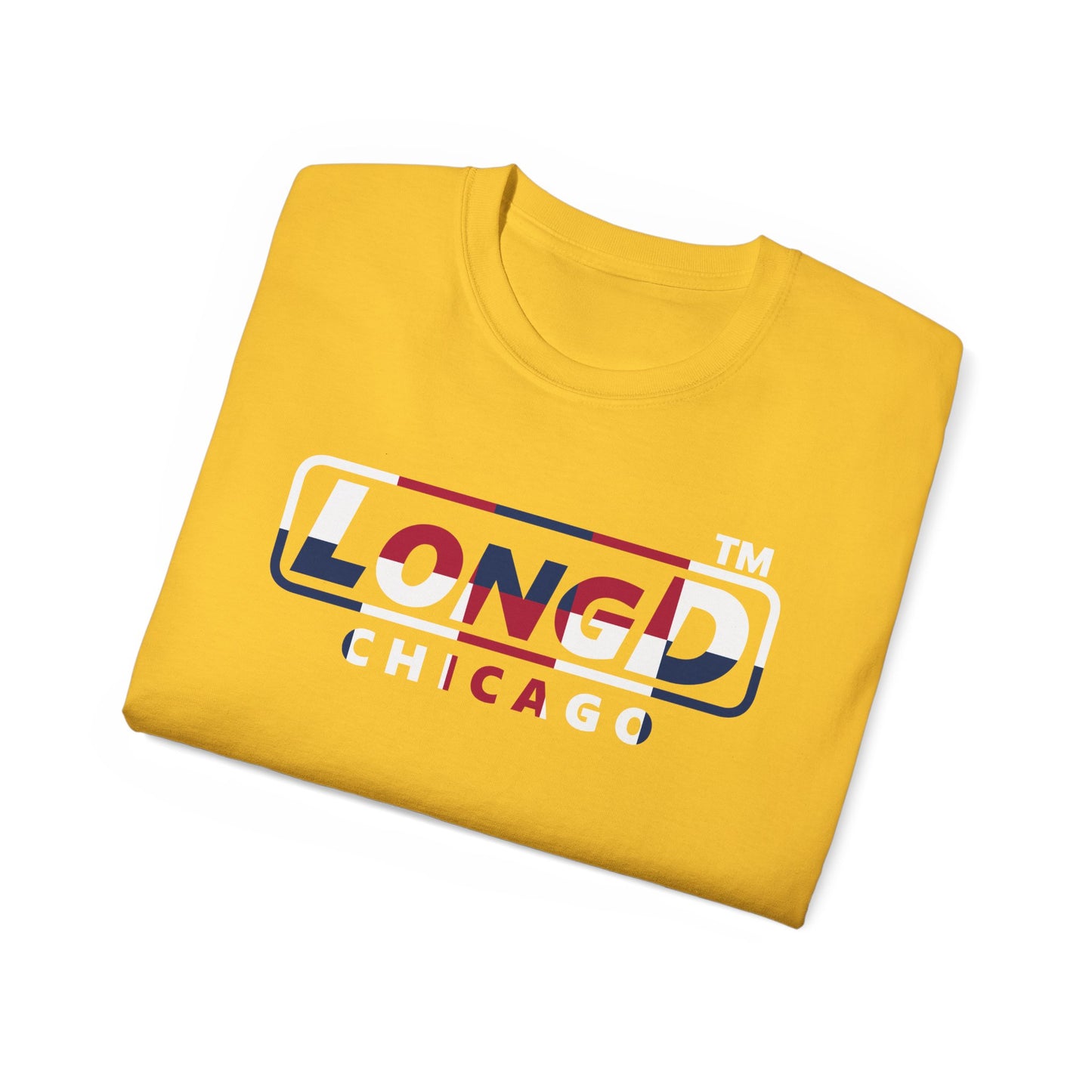 LongD positive 2x5 front-back Chicago logo cotton tee (patriotic colors)