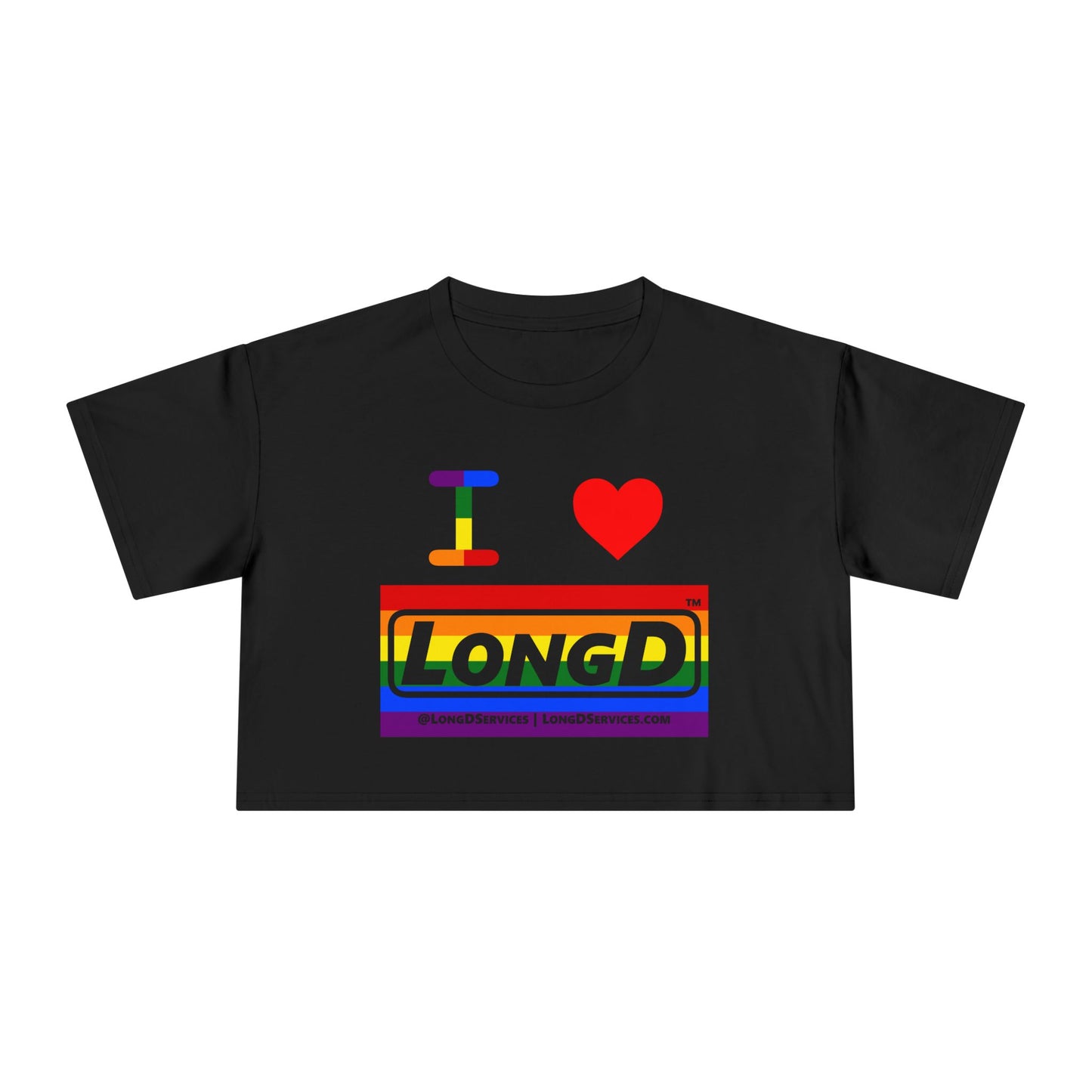 I Luv LongD Logo Women's Crop Tee (Pride color striped logo)