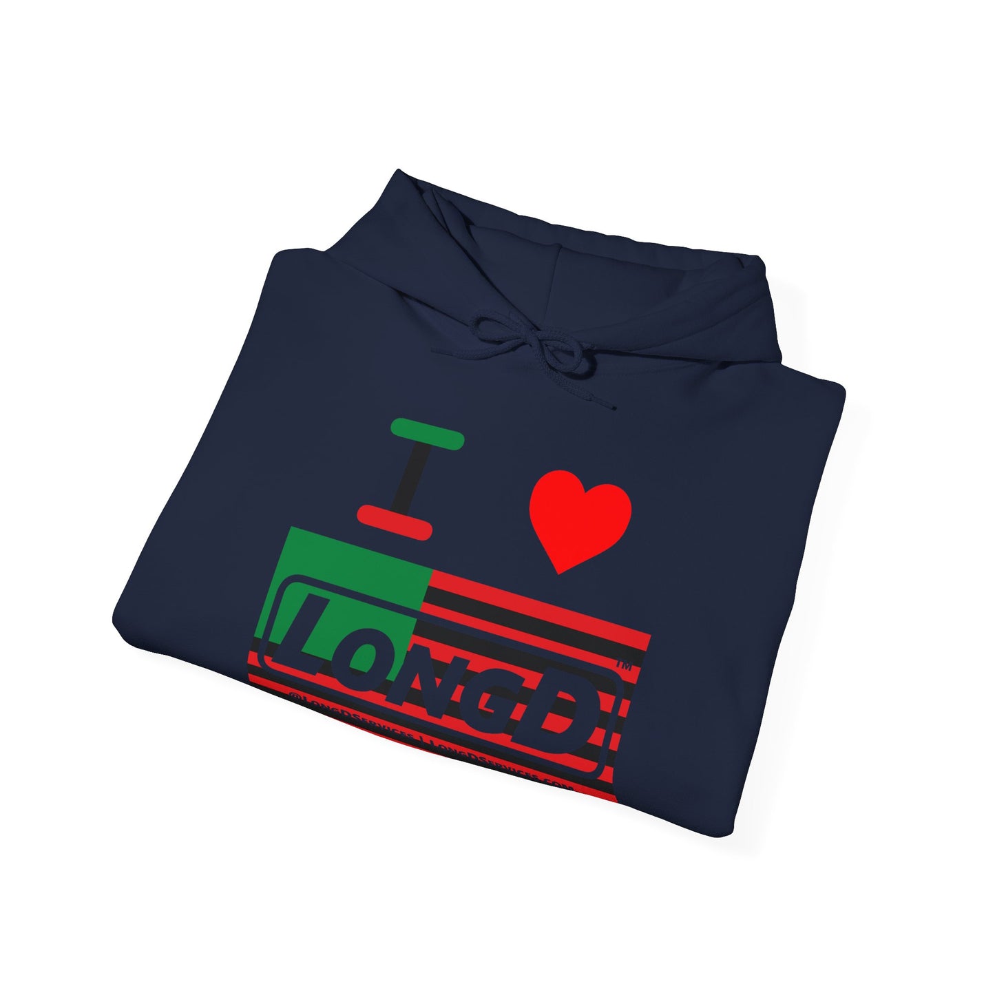 I Luv LongD® Logo Hoodie with Juneteenth negative flag