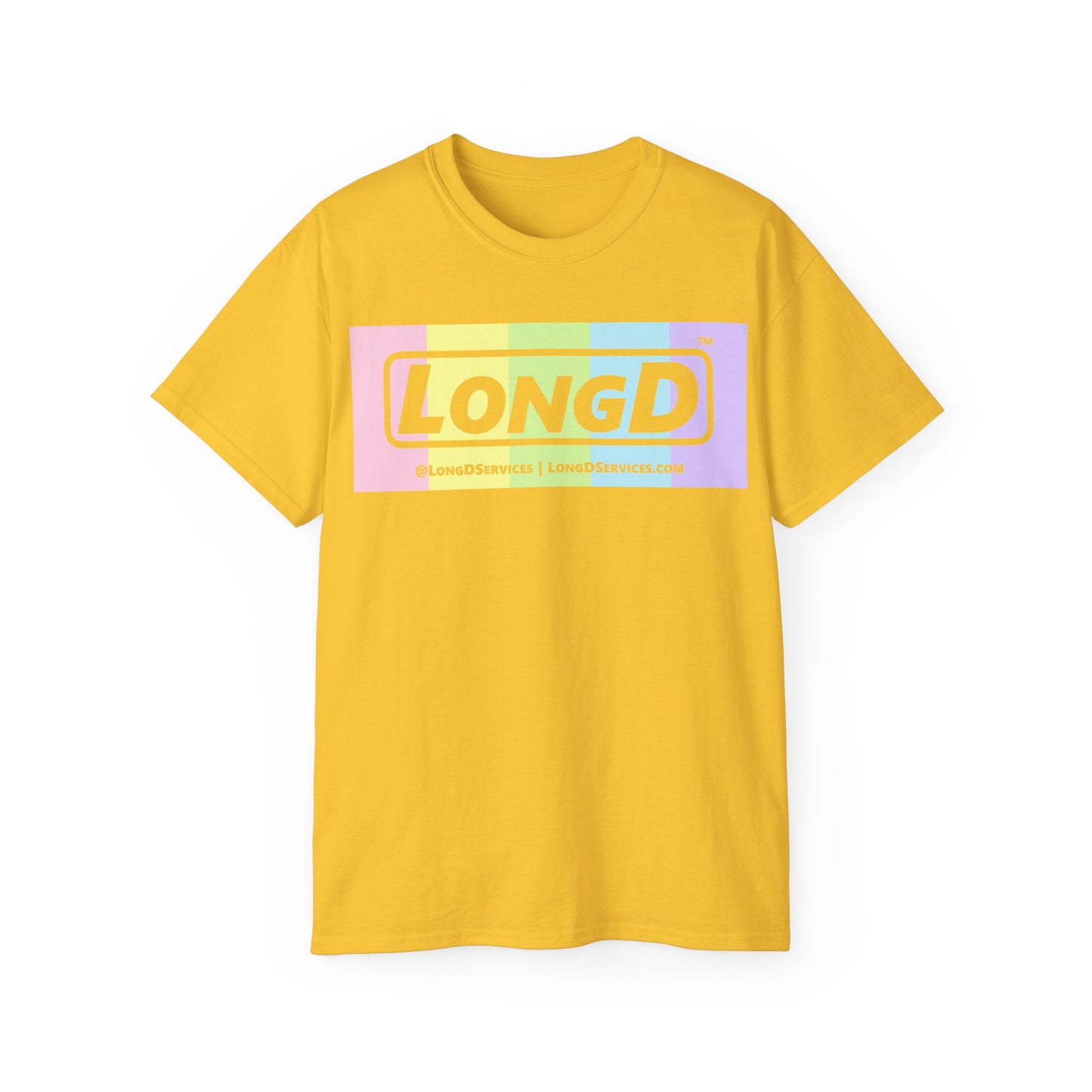 LongD® Logo Cotton Tee (Easter pastel spectrum in negative text)