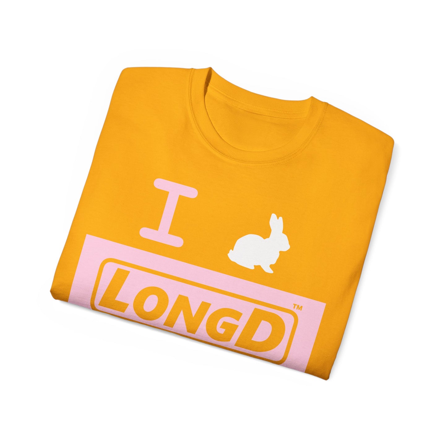 I Bunny LongD® Logo Cotton Tee Easter pastel pink negative text (white Easter Bunny)