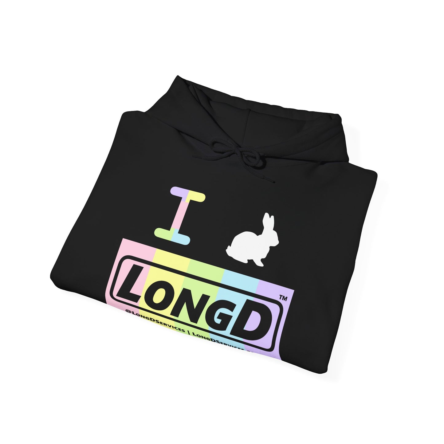 I Bunny LongD® Logo Hoodie pastel spectrum negative text (White Easter Bunny)
