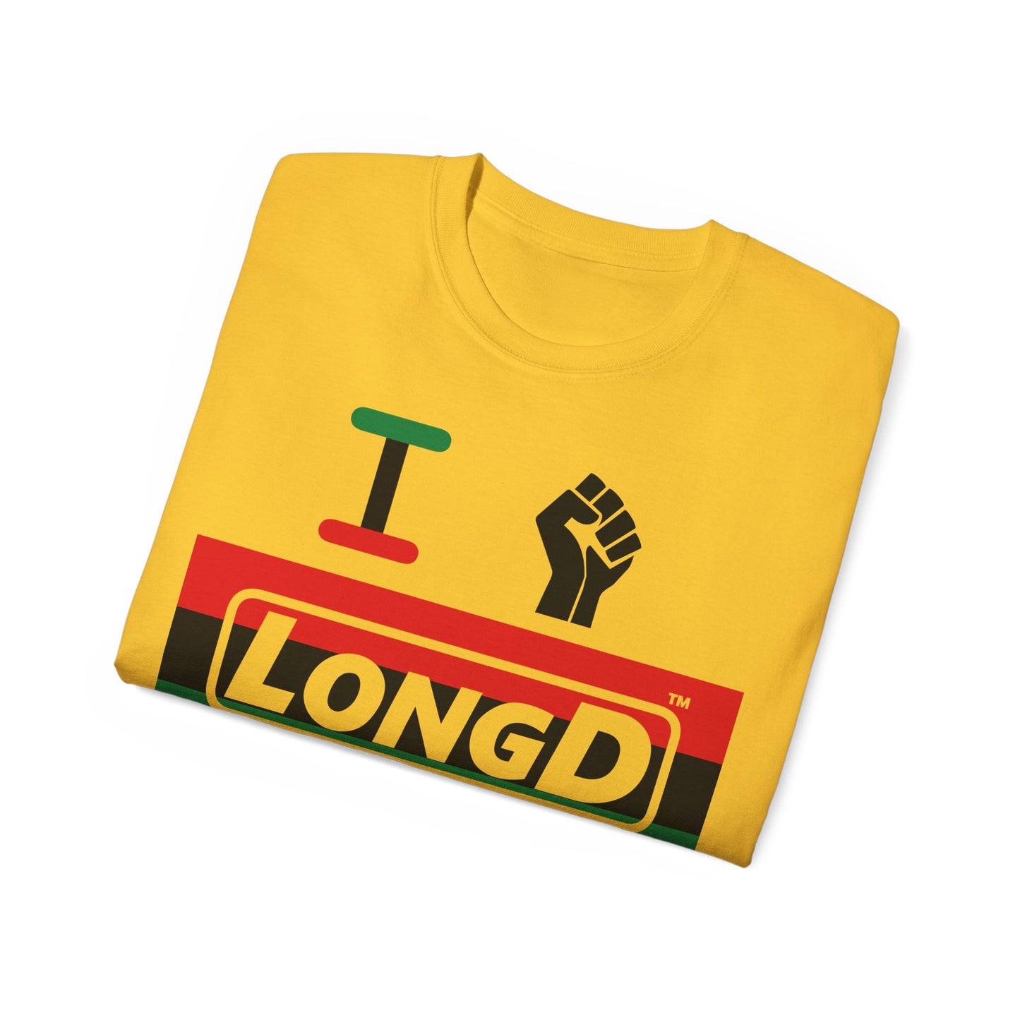 I Fist LongD® Logo Cotton Tee Juneteenth black fist negative striped text