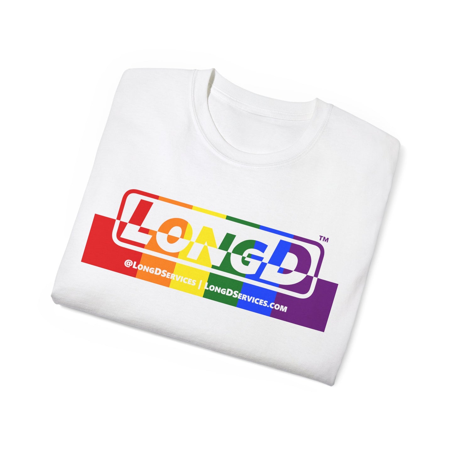 LongD® Logo Cotton Tee Pride rainbow positive top negative bottom text