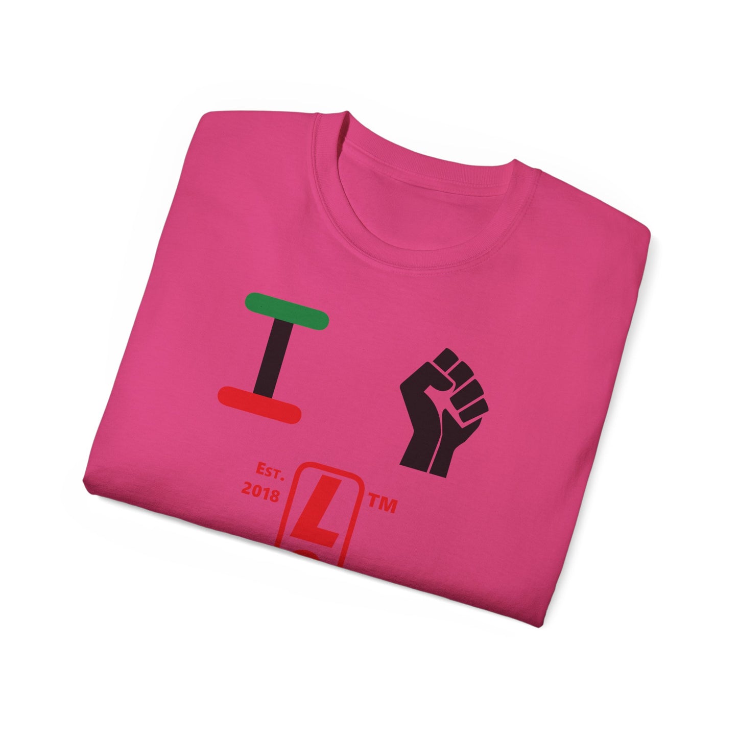 I fist LongD Cotton Tee positive horizontal striped Hyde Park upright logo (Juneteenth colors)