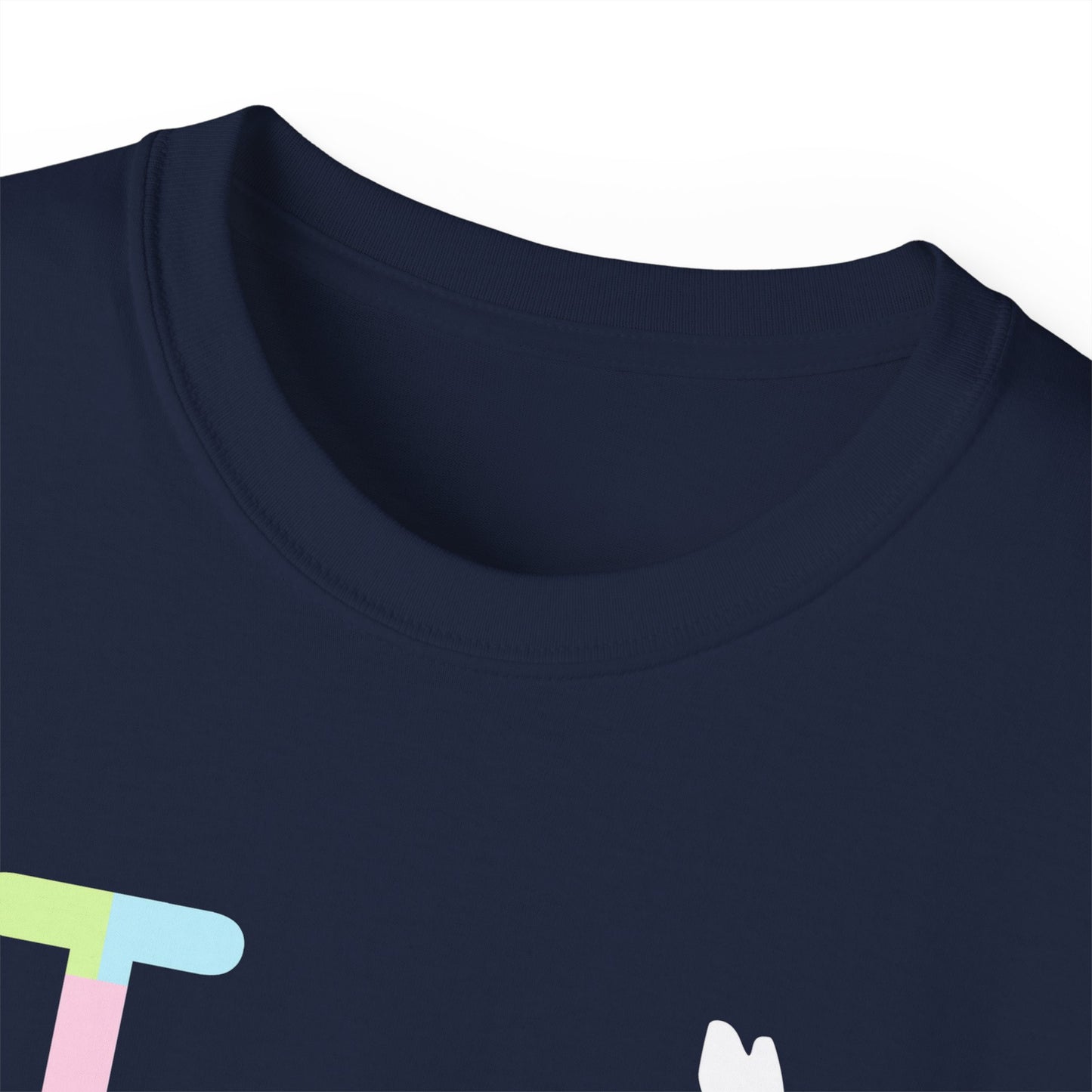 I Bunny LongD® Logo Cotton Tee Easter pastel spectrum text (white Easter Bunny)
