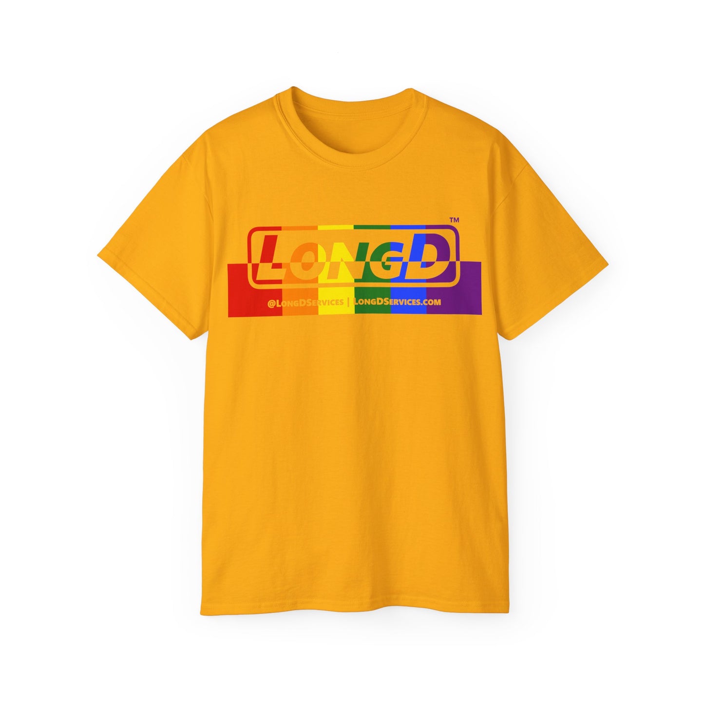LongD® Logo Cotton Tee Pride rainbow positive top negative bottom text