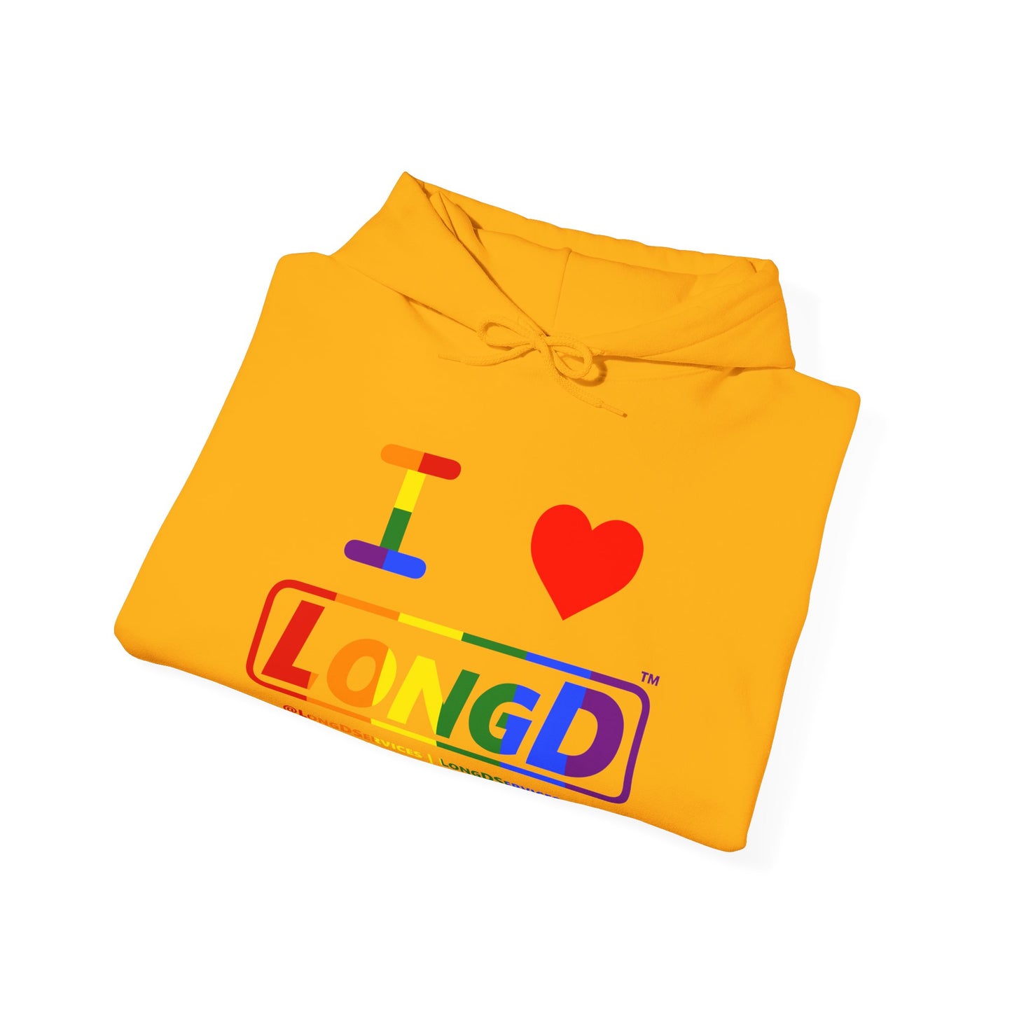 I Luv LongD® Logo Hoodie with Pride rainbow positive text