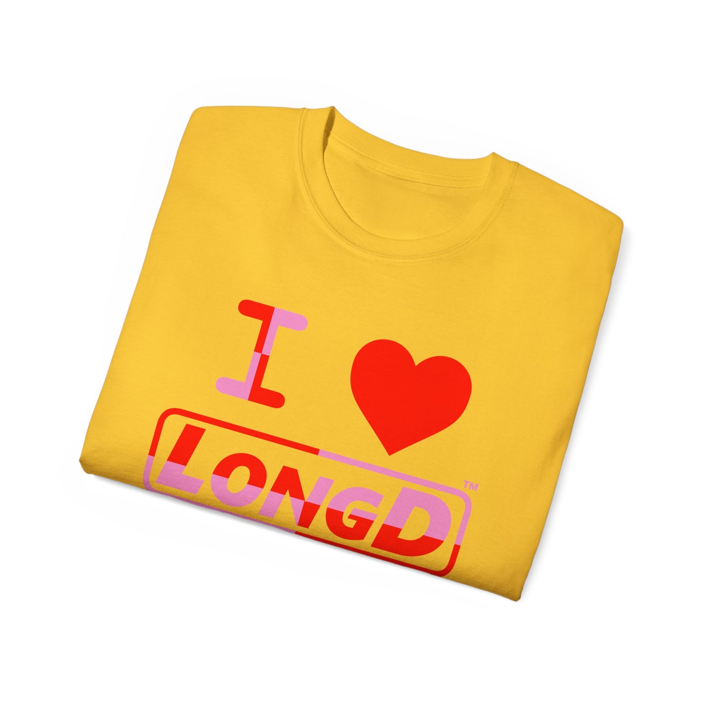 I Luv LongD Logo Cotton Tee (Valentines pink/red quarter split text)